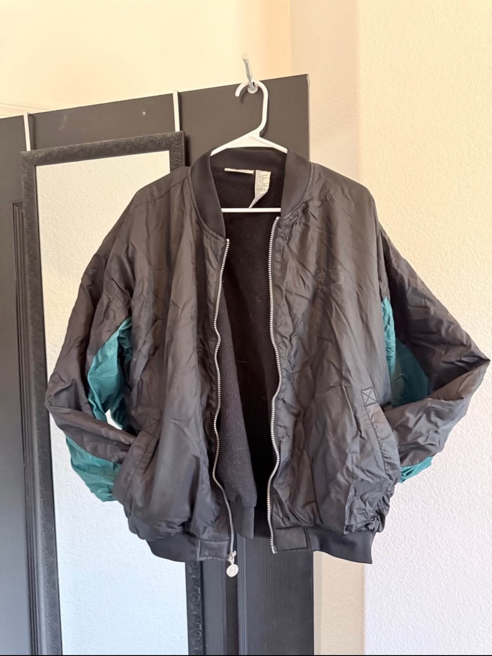 Men's Black Bomber Jacket with Teal Accent